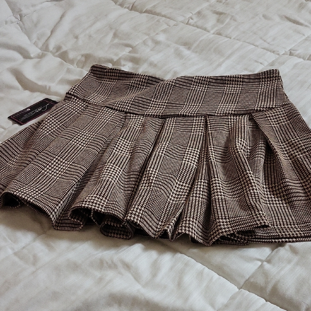 NWT Love Universe Plaid Brown Skirt